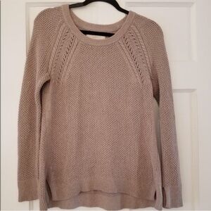 LOFT Open-Knit Taupe Crewneck Sweater cardigan preppy tan muted mauve small S